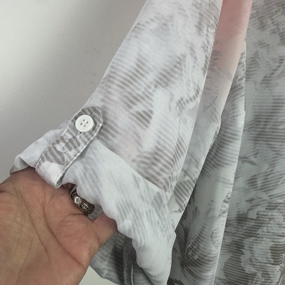 Catherines Top Womens Plus 3X 26/28W Pink Grey Floral Print Button Up Blouse - Picture 4 of 7